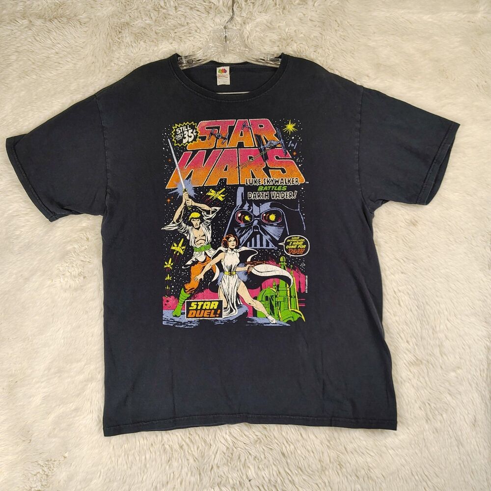 Star Wars Graphic T Shirt Luke Skywalker Darth Vader Duel Black Size L Lucasfilm